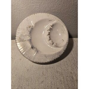 USA Pottery Ashtray 407 White‎ & Gold Fleck MCM 7.5 Inches Moon Shape Vintage